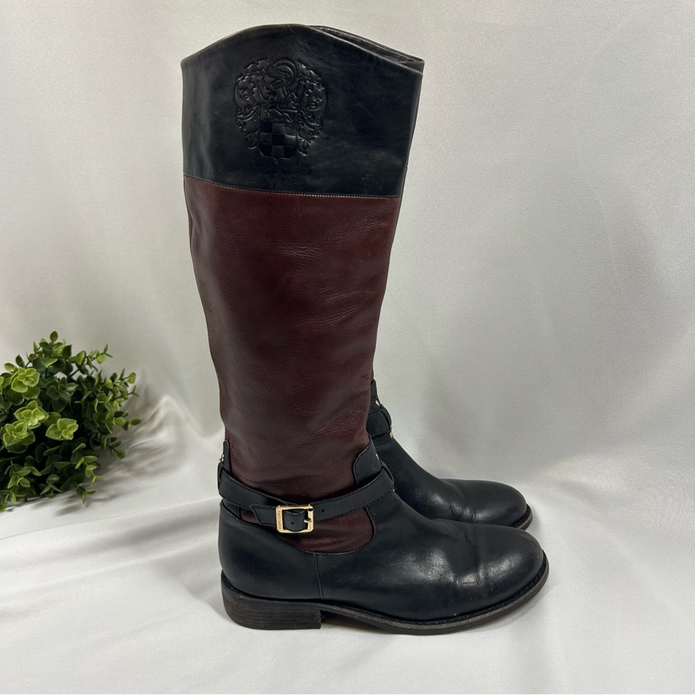 Vince Camuto | Leather Riding Boots Black Brown Gold Women’s Size 9.5B